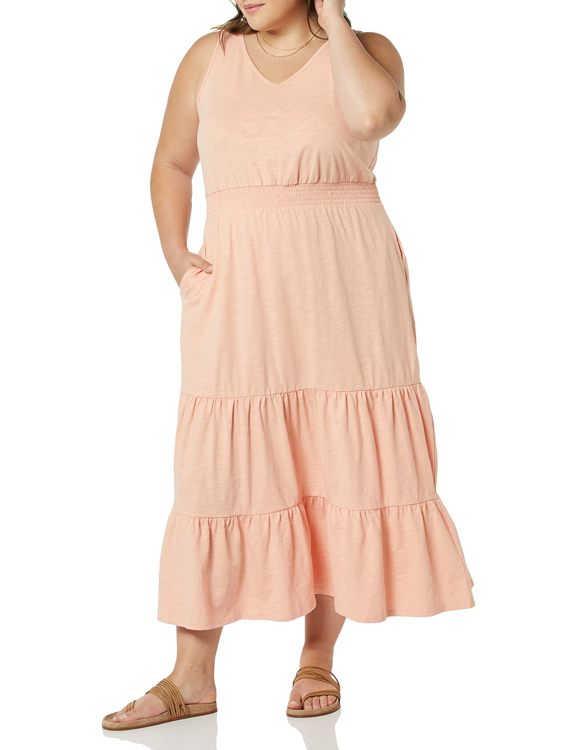 Amazon Essentials Women's Sleeveless Elastic Waist Summer Maxi Dress - Flowy Casual Sundress for Beach, Vacation & Everyday Wear