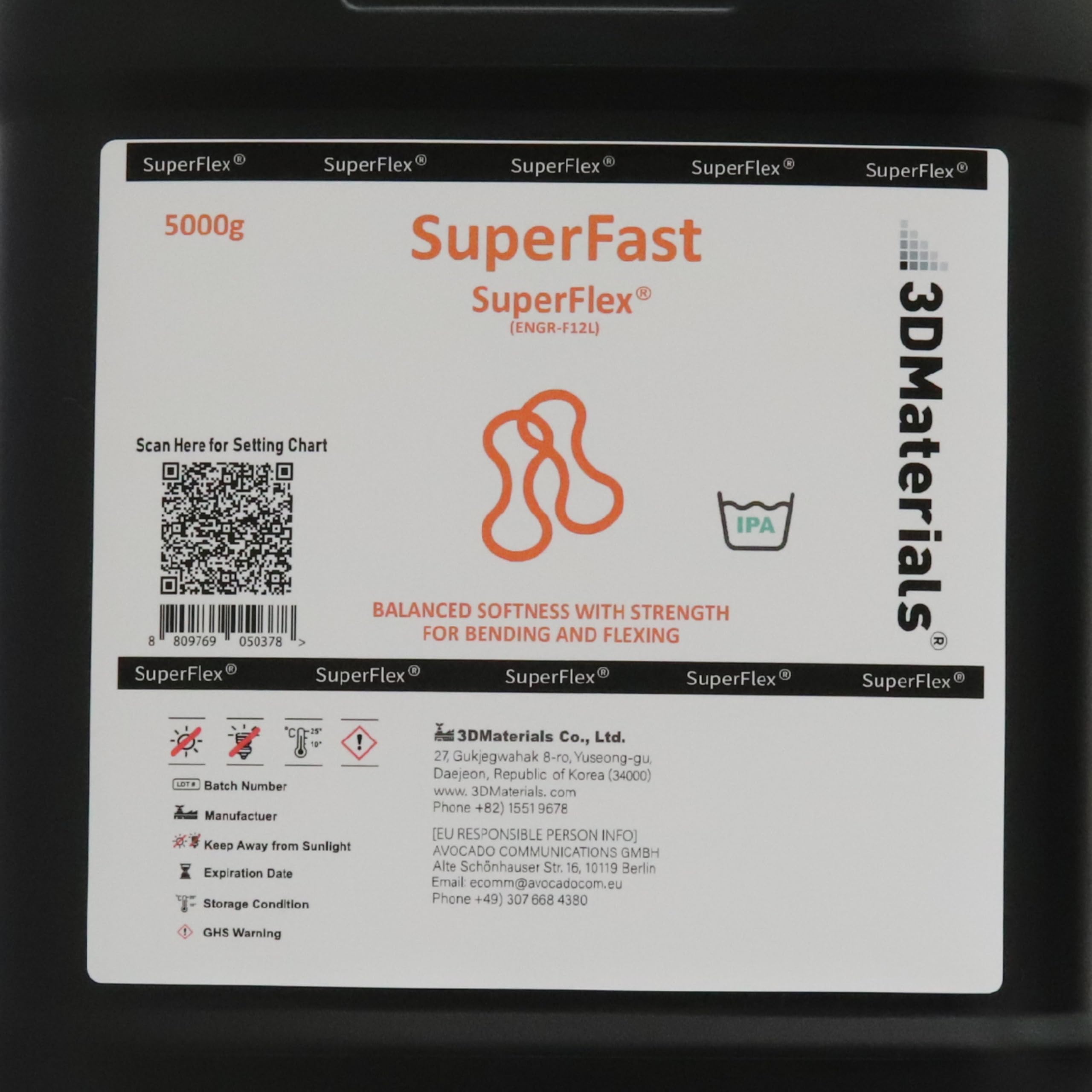 SuperFlex 80A Flexible 3D Printer Resin - 5000g Clear Rubber-Like Filament | High Elasticity Photopolymer Resin for Cosplay, Prosthetics & Functional Prototypes | Premium Korean-Made 3D Printing Material by 3DMaterials
