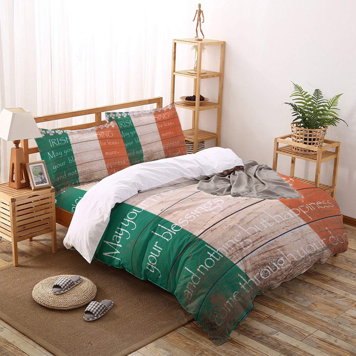 Premium Soft Duvet Cover Set - St. Patrick's Day Ireland Flag Luxury Bedding for Women & Men (Queen Size) | Includes 1 Flat Sheet, 1 Comforter Cover & 2 Pillowcases | Perfect for Holiday Decor, Irish-Themed Bedrooms & Cozy Home Styling