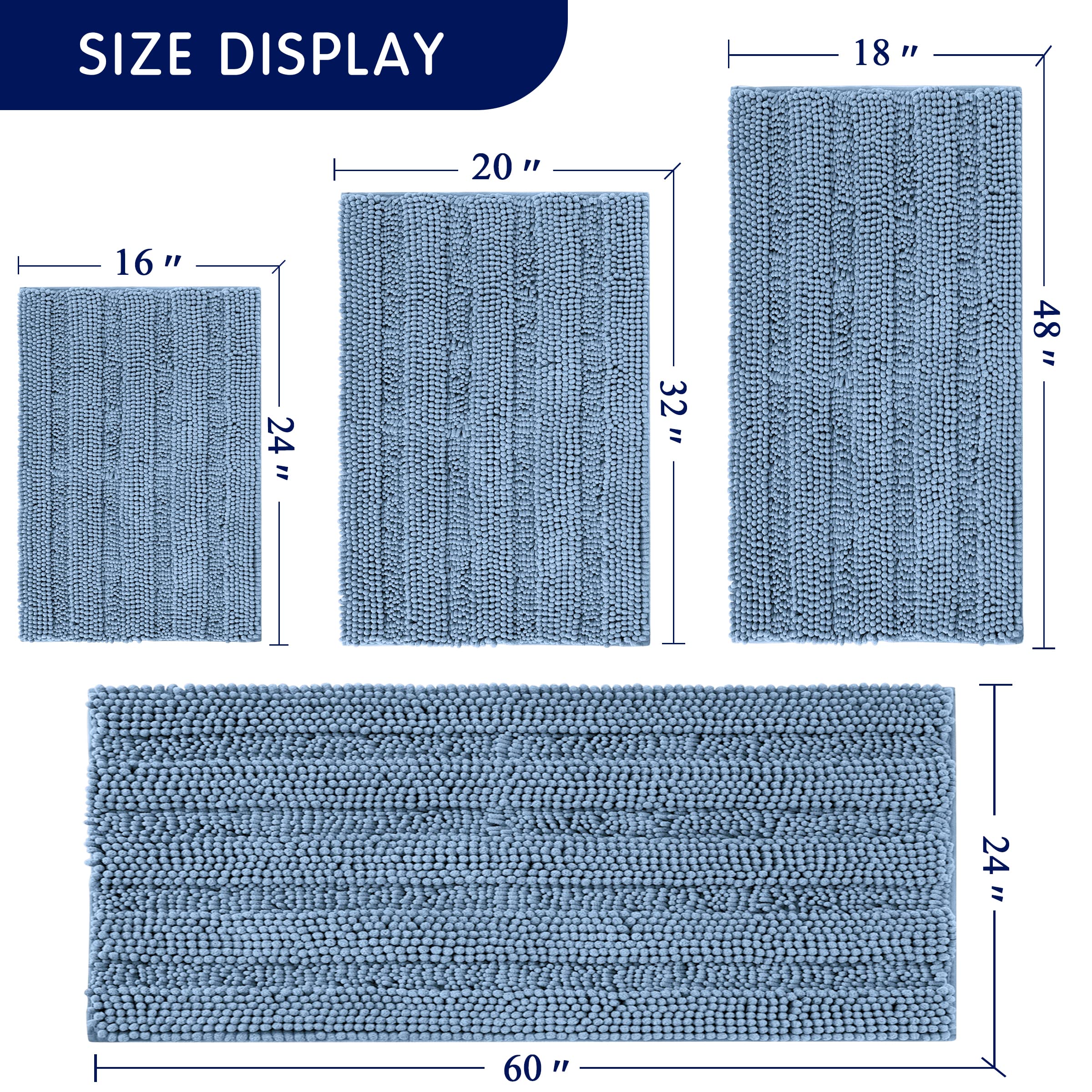 SUBRTEX Chenille Bath Rug - Soft, Plush Striped Bath Mat with Quick Dry & Water Absorbent Technology, Machine Washable (Light Purple, 18