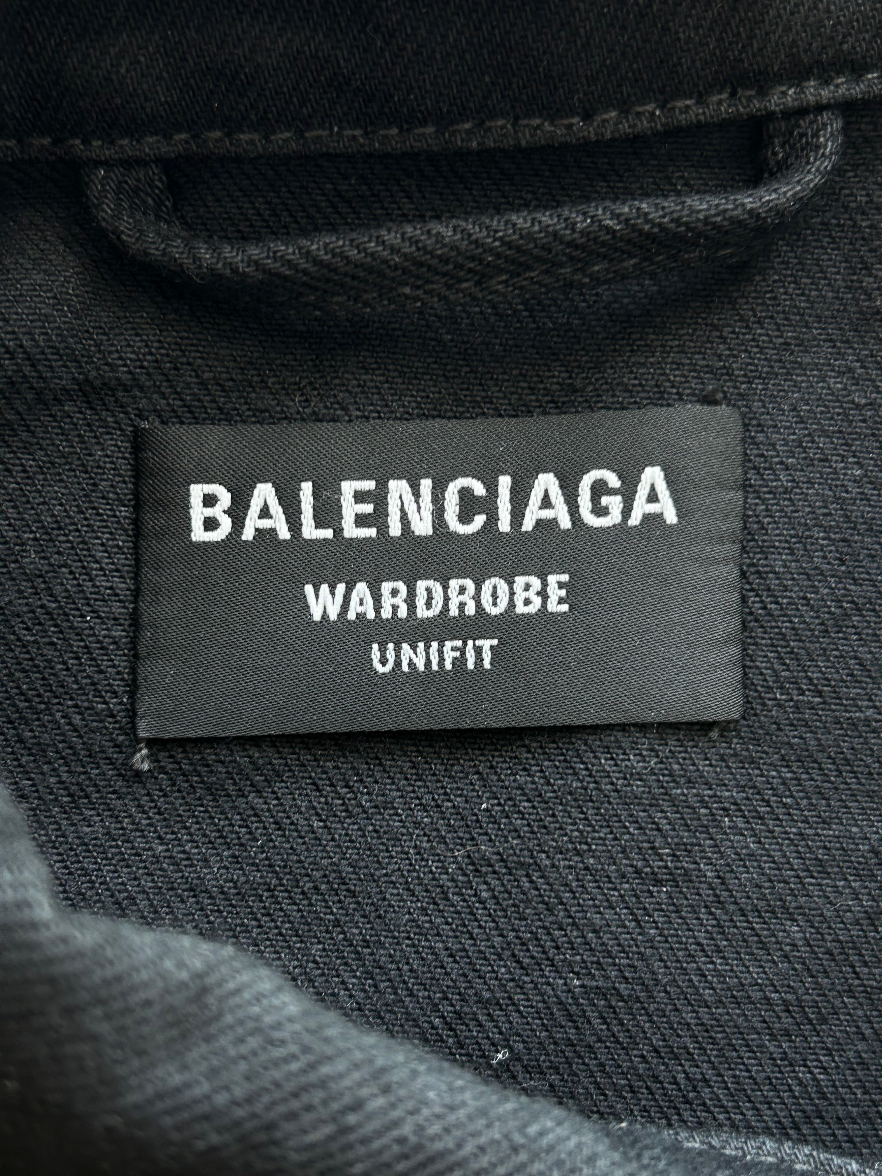 Balenciaga Black BB Logo Distressed Denim Jacket for Men & Women | Vintage Washed Denim Coat | Streetwear Fashion for Urban Outfits & Night Out Looks