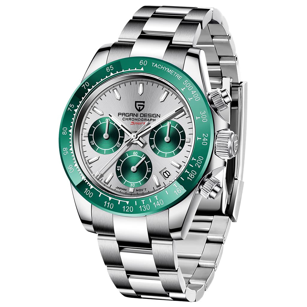 Pagani Design Daytona Homage Men's Quartz Watch - Japan Movement, Ceramic Bezel, Stainless Steel Band - Waterproof Sport Chronograph for Men - Perfect for Casual Wear, Business Meetings & Outdoor Activities