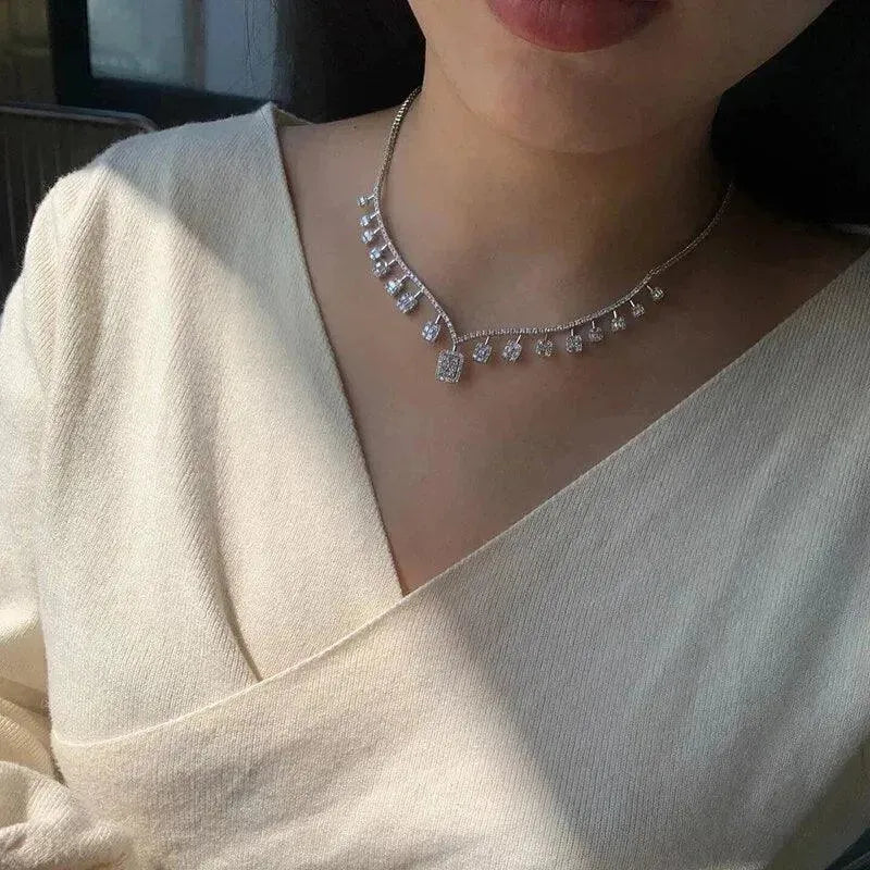 18K White Gold 4.5 Carat Natural Diamond Clavicle Necklace - Luxury Fine Jewelry for Women, Birthday Gift, Anniversary Present - Perfect for Parties, Weddings & Special Occasions