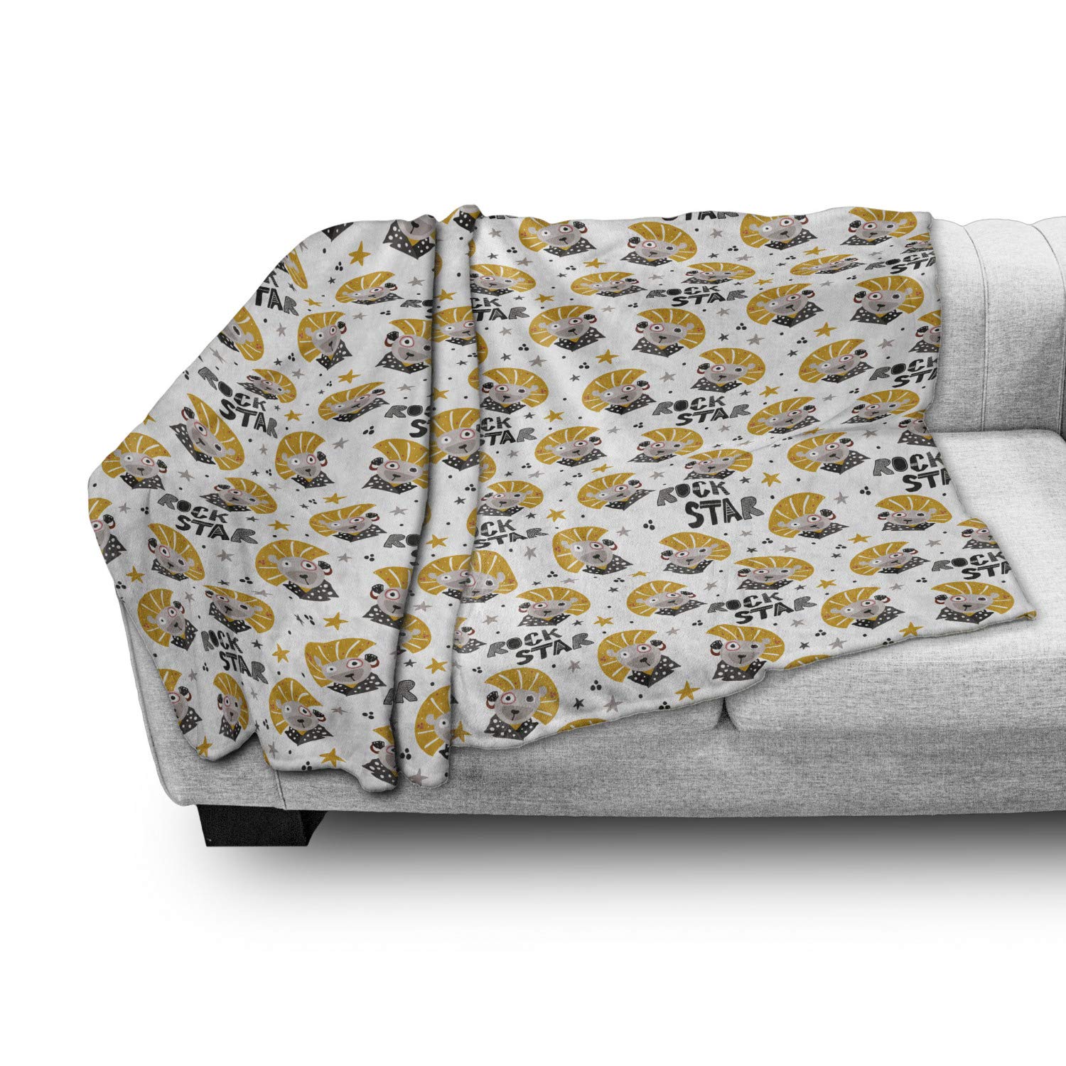 Ambesonne Lion Throw Blanket - Rock Star Typography Flannel Fleece Blanket for Couch, Sofa & Bed - Soft Cozy Accent Blanket 70