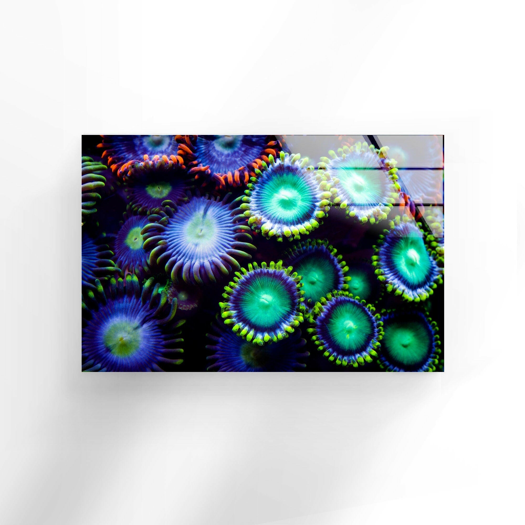 Bioluminescent Coral Bloom Glass Wall Art - Stunning Underwater Glow Decor for Living Room, Bedroom & Office