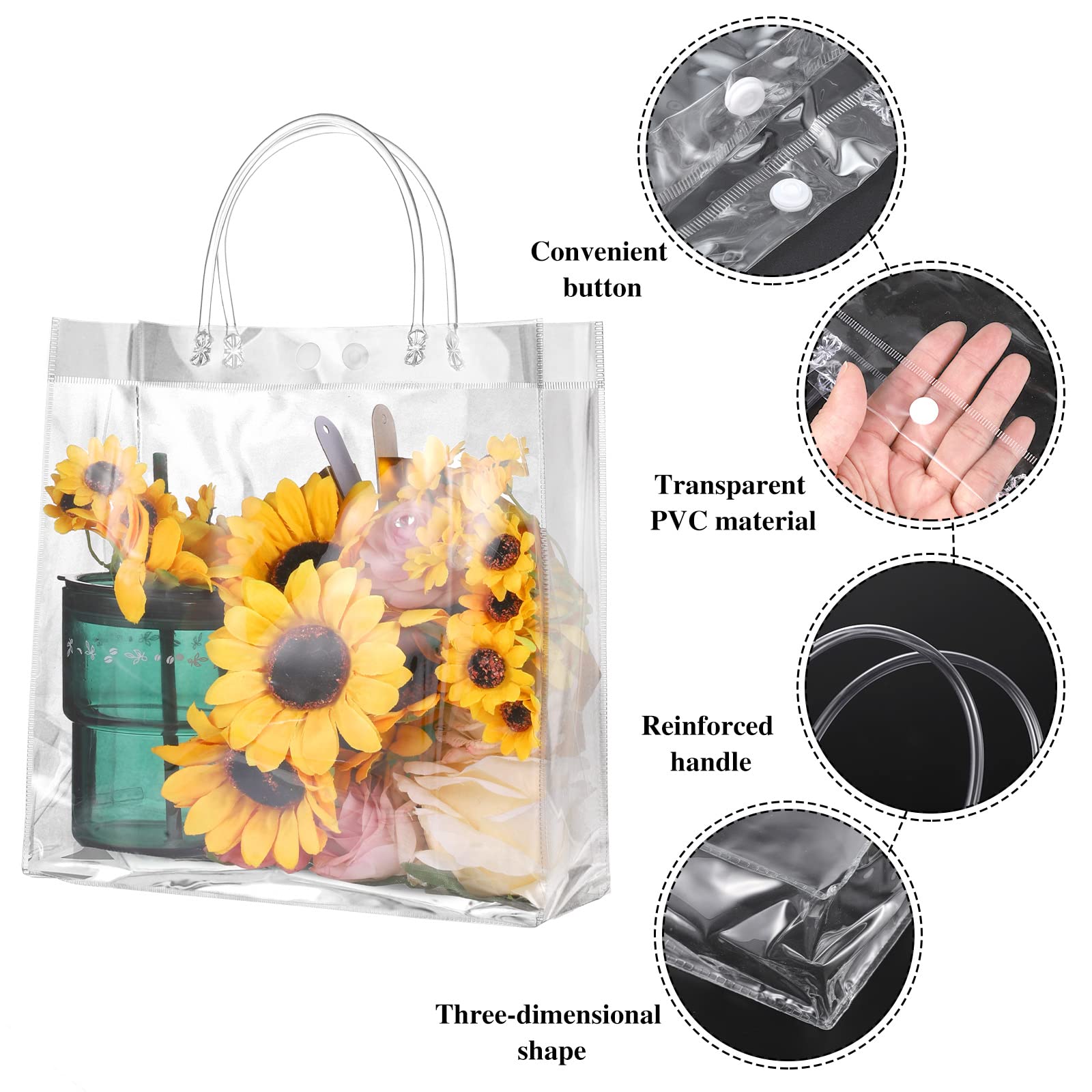 20 Pack Clear Reusable Plastic Gift Bags with Handles - 9.8x9.8x3.5 Inch Small Tote Bags for Wedding Favors, Baby Shower, Party Gifts & Retail Merchandise - Perfect for Gift Wrapping, Shopping & Special Occasions