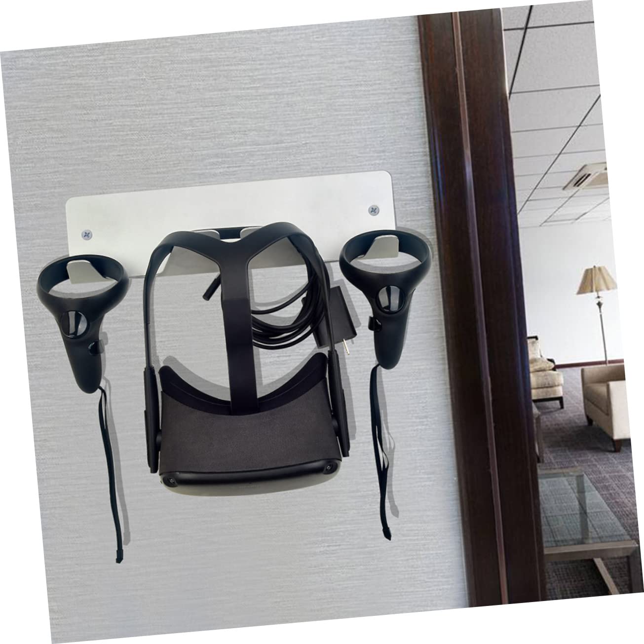 Wall Mounted Monitor Stand with VR Headset Holder - Space Saving Storage Shelf for Gaming, Office & Virtual Reality Accessories - Perfect for Organizing VR Glasses, Headsets & Monitors