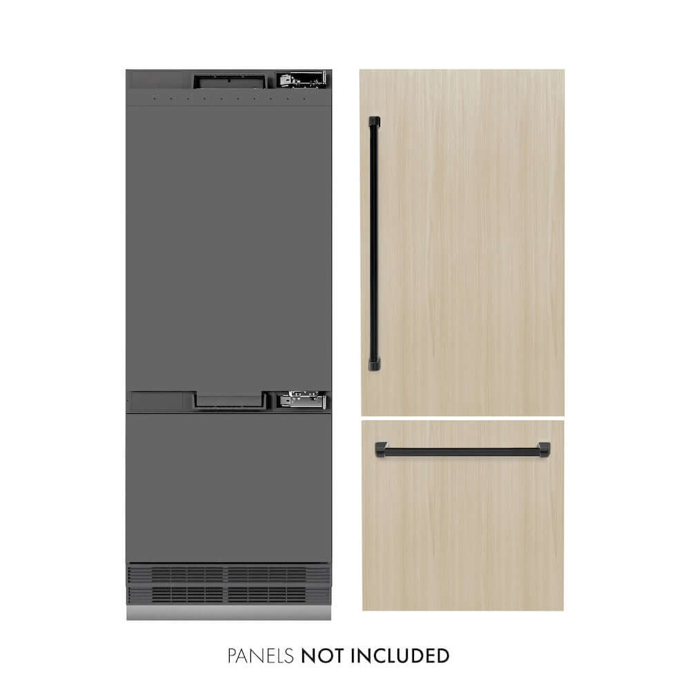 ZLINE Autograph Edition 30 Inch Built-In Bottom Freezer Refrigerator - 16.1 cu ft Panel Ready with Ice Maker & Water Dispenser - Graphite Gray Interior & Matte Black Accents (GRBIVZ 30 MB) - Perfect for Modern Kitchens & Open Concept Homes