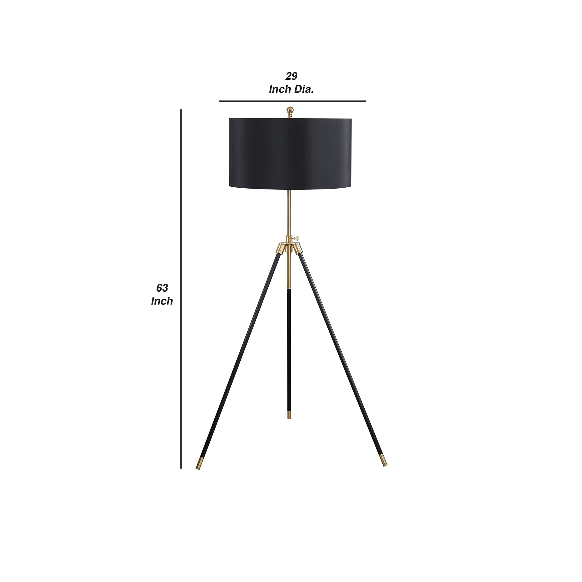 Benjara Modern Floor Lamp with Black Drum Shade & Gold Tripod Base - Elegant Lighting for Living Room, Bedroom, or Office Decor