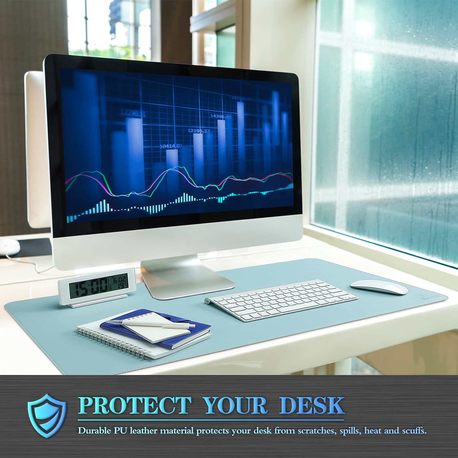 Premium Dual-Sided PVC Leather Desk Mat - Waterproof Office Desk Blotter Pad Protector (23.6
