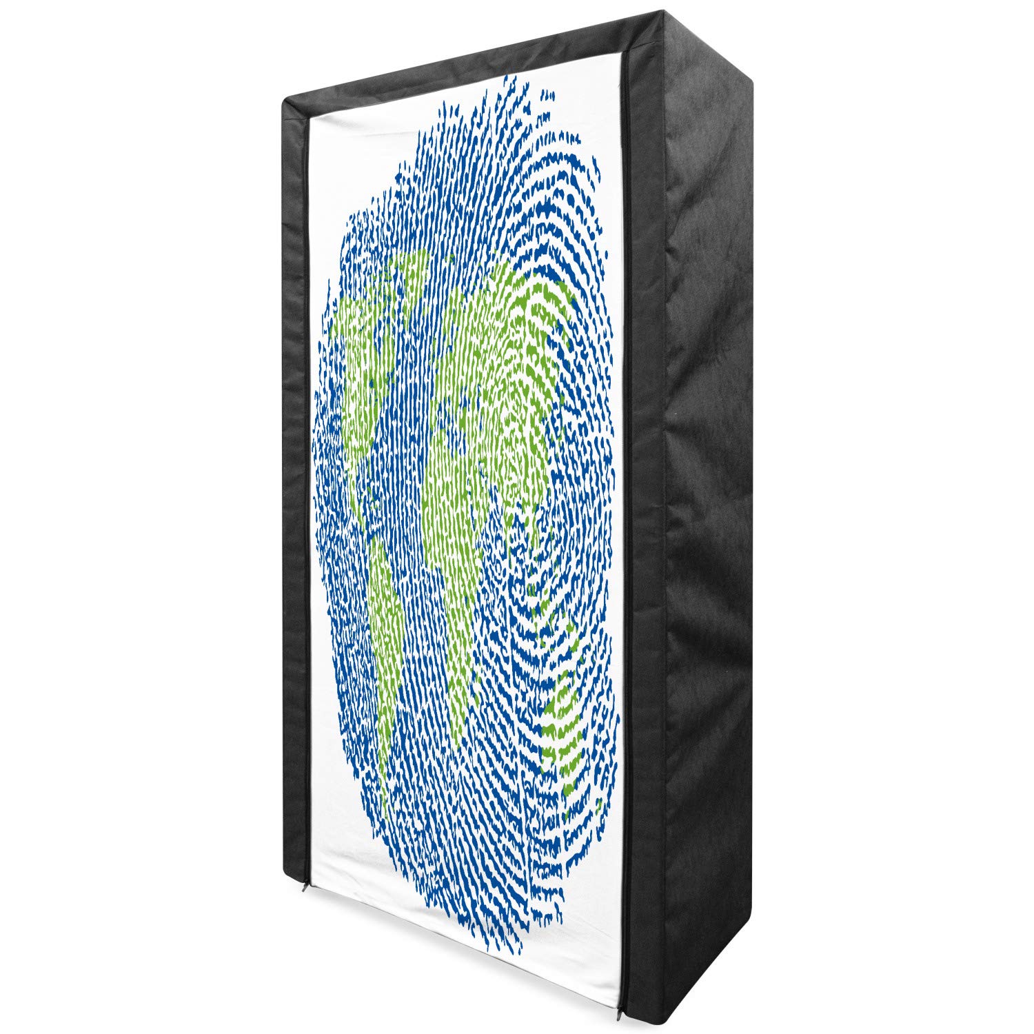 Ambesonne World Map Portable Fabric Wardrobe - Foldable Clothing Organizer with Shelves, 33.5 Inch Travel Storage Closet for Bedroom, Navy Blue Green World Map Design - Perfect for Dorm, Apartment & Small Spaces