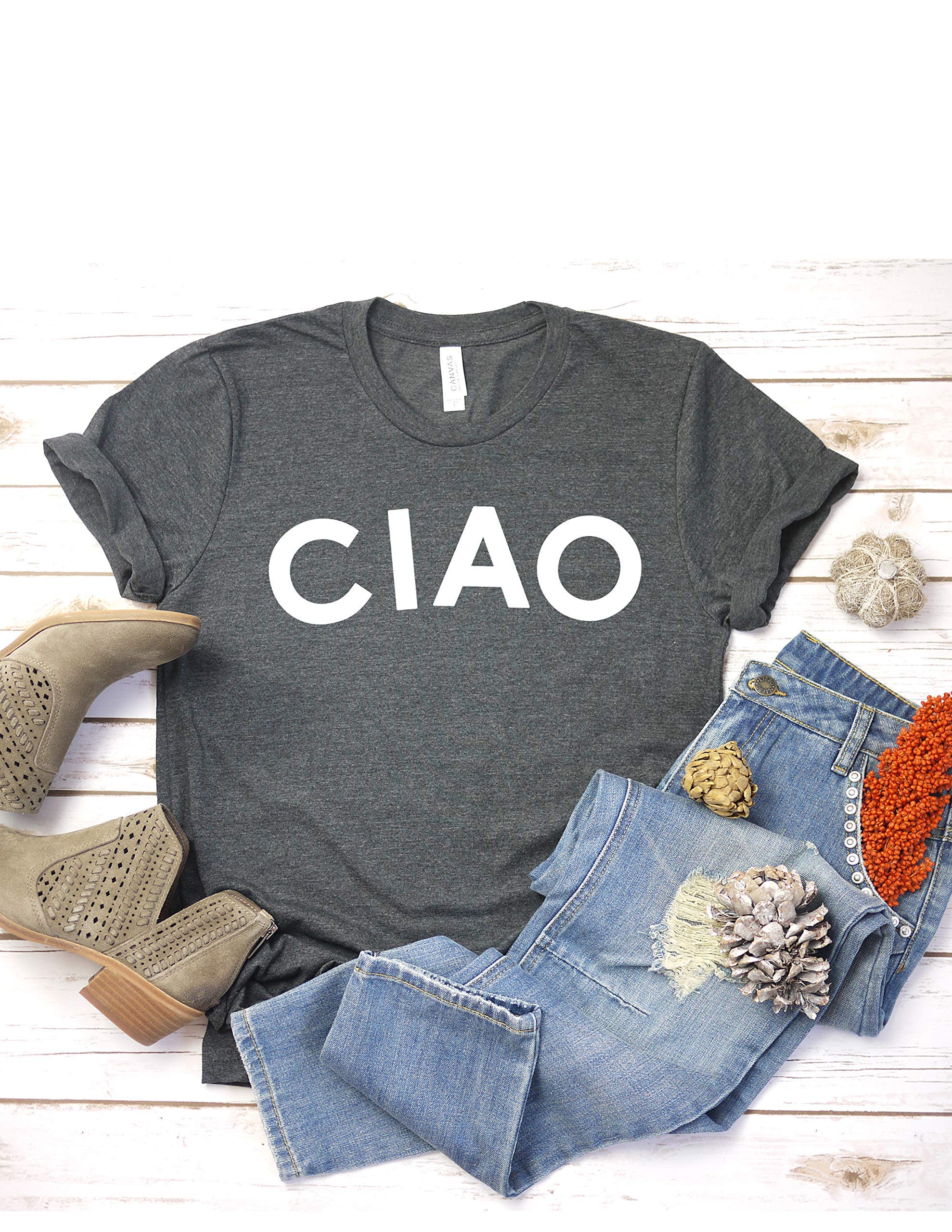 Stylish CIAO French Graphic T-Shirt for Women - Casual Short Sleeve Top with Hello/Goodbye Print - Perfect for Everyday Wear, Travel & Social Outings