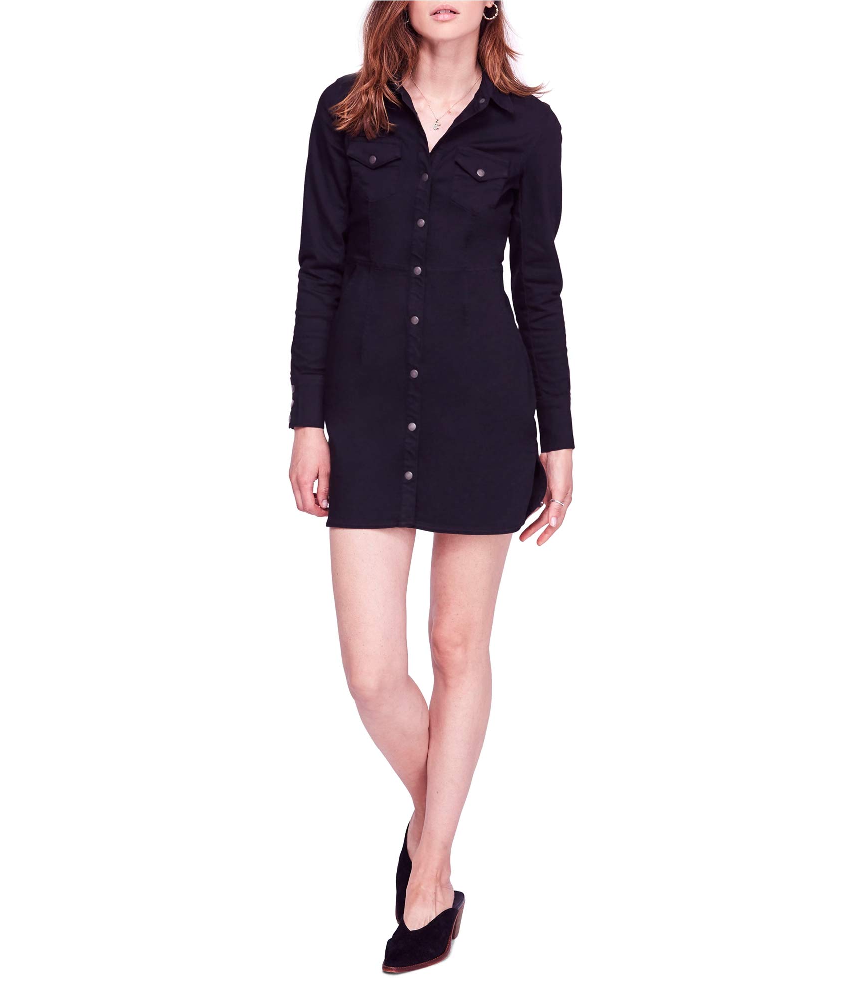 Free People Women's Dynomite Denim Mini T-Shirt Dress - Black Size S | Casual Summer Outfit, Music Festival & Boho Chic Style
