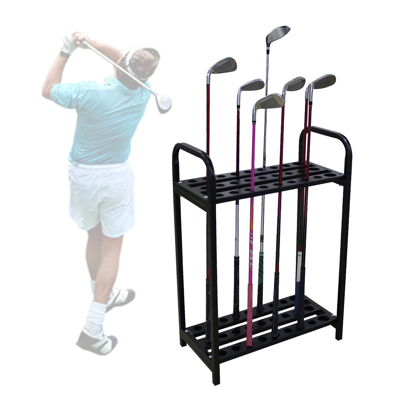 27-Hole Golf Club Rack - Metal Golf Club Holder & Organizer Stand for Putter Storage | Durable Black Golf Accessory for Home, Garage & Golf Course Use