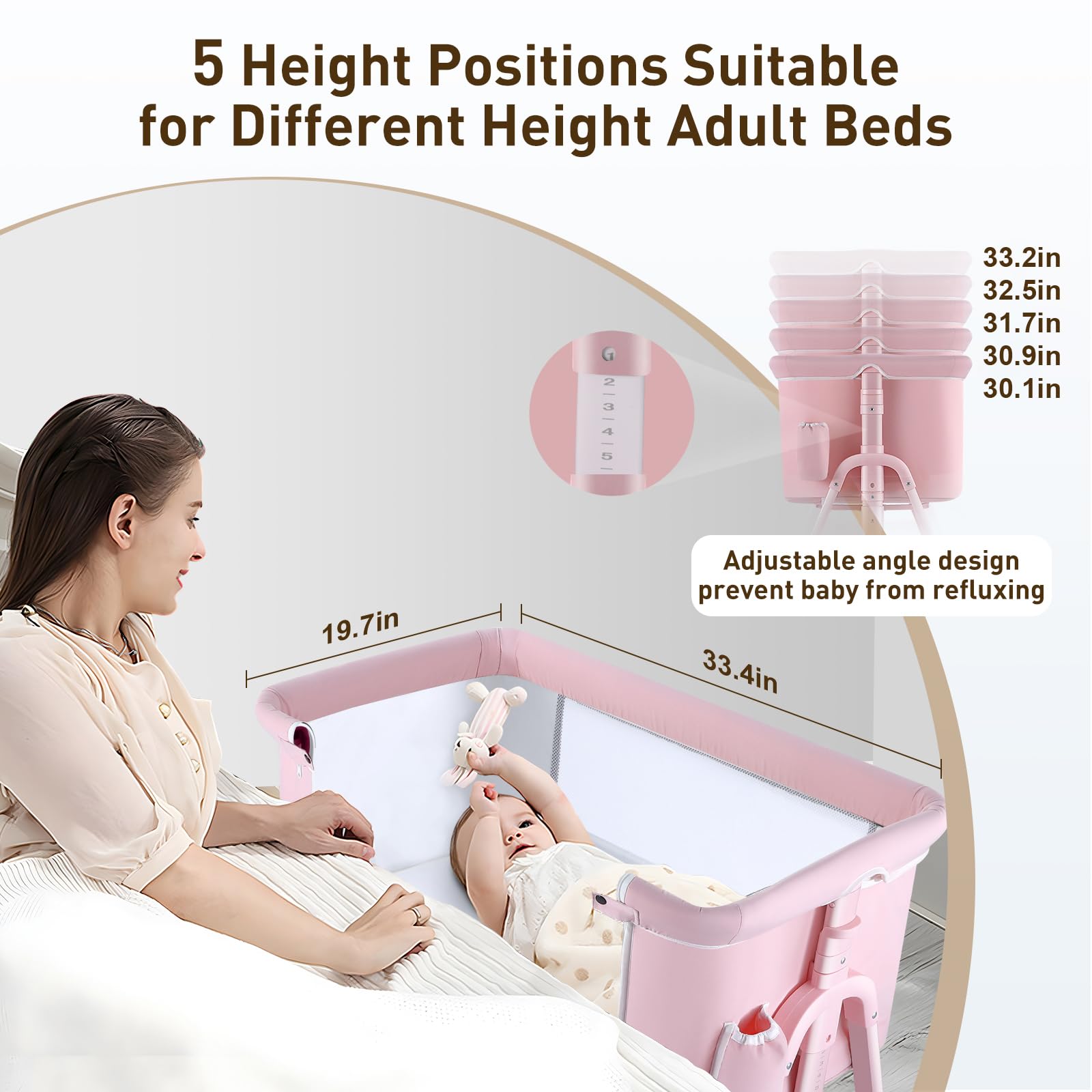 4-in-1 Portable Baby Bassinet with Wheels & Changing Station - Foldable Travel Crib with Mattress & Storage for Newborns & Infants (Pink) | Perfect for Nursery, Bedside Sleeping & On-the-Go Parents