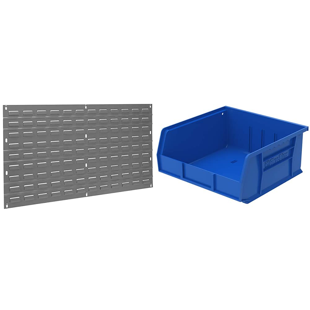 Wall Mount Storage System with 6 Plastic Bins - Akro-Mils Heavy Duty Garage & Workshop Organization for Tools, Hardware & DIY Supplies