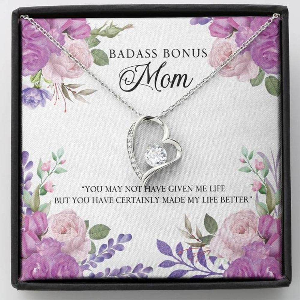 Stepmom Necklace Gift - 'To My Badass Bonus Mom' Engraved Jewelry for Stepmother or Mother-in-Law | Elegant Gift Box with Card | Birthday & Mother's Day Present (Luxury Packaging) - Perfect for Special Occasions & Heartfelt Surprises