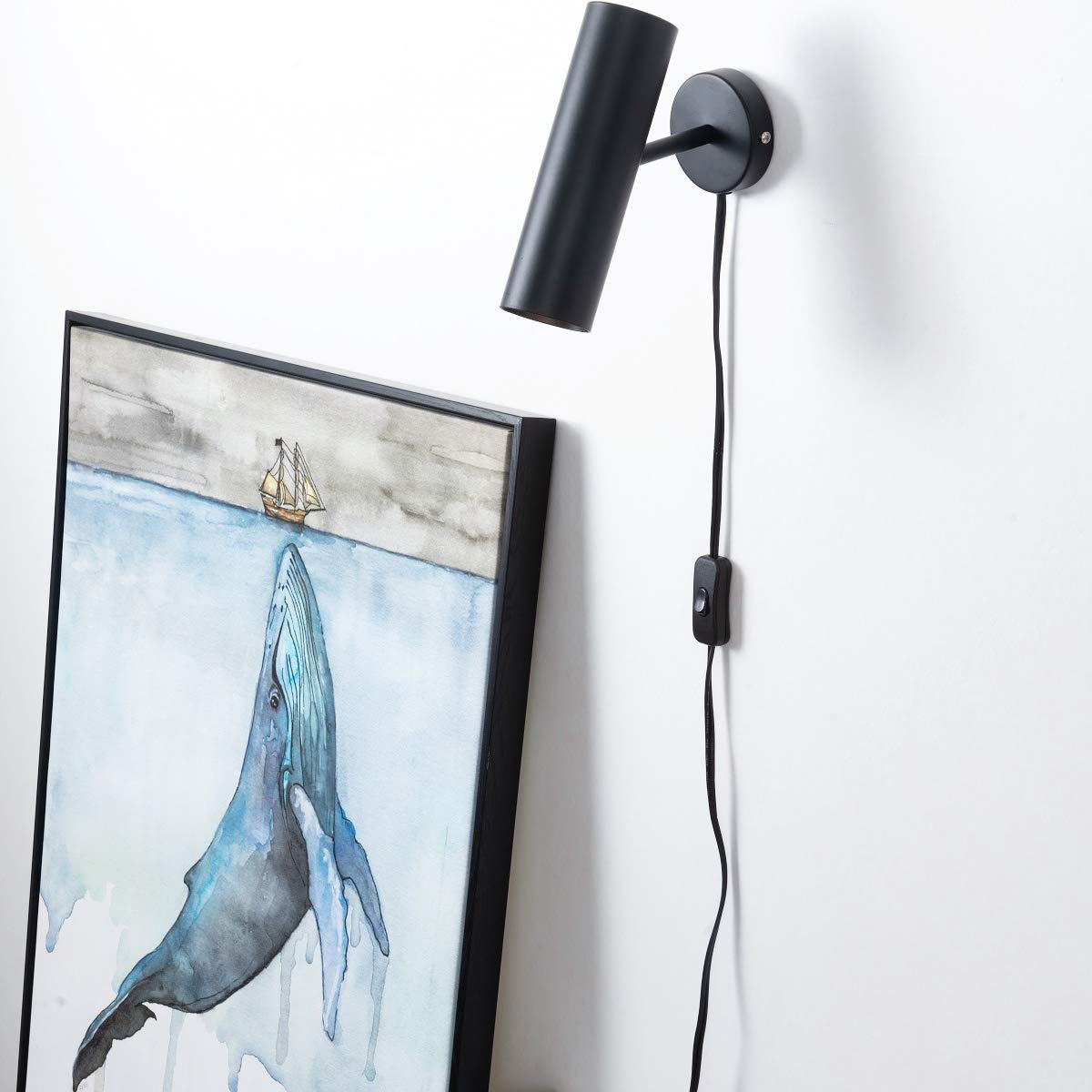 Modern Plug-in Wall Sconce - Minimalist Swivel Wall Lamp with On/Off Switch - Matte Black Finish - Set of 2 - Perfect for Bedroom, Mirror Display & Accent Lighting