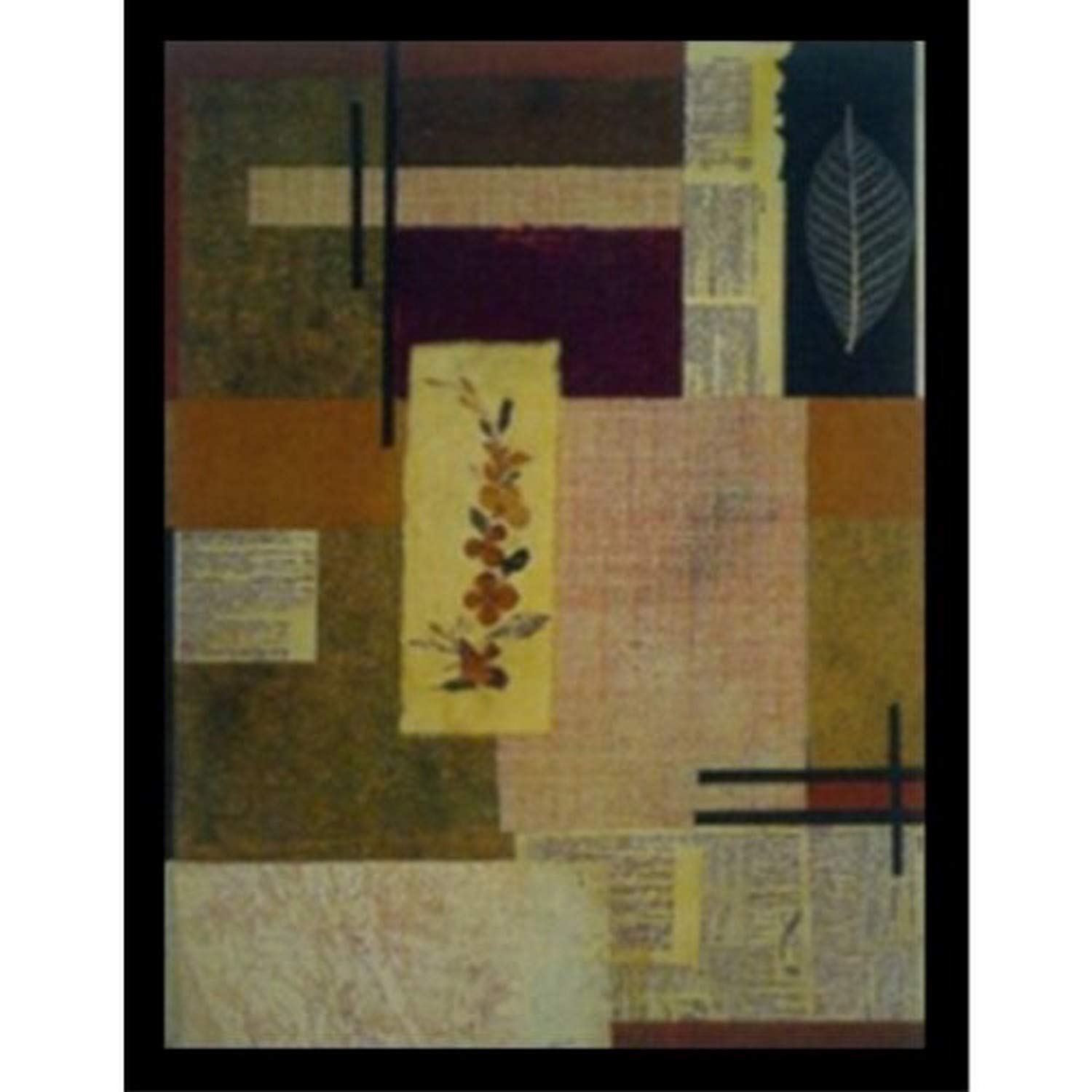 BuyArtForLess Framed Flora Abstract Art Print Poster - 20x27 Inches, Square Block Design with Leaves & Flowers, Brown Dictionary P Words - Perfect for Living Room, Bedroom & Office Decor