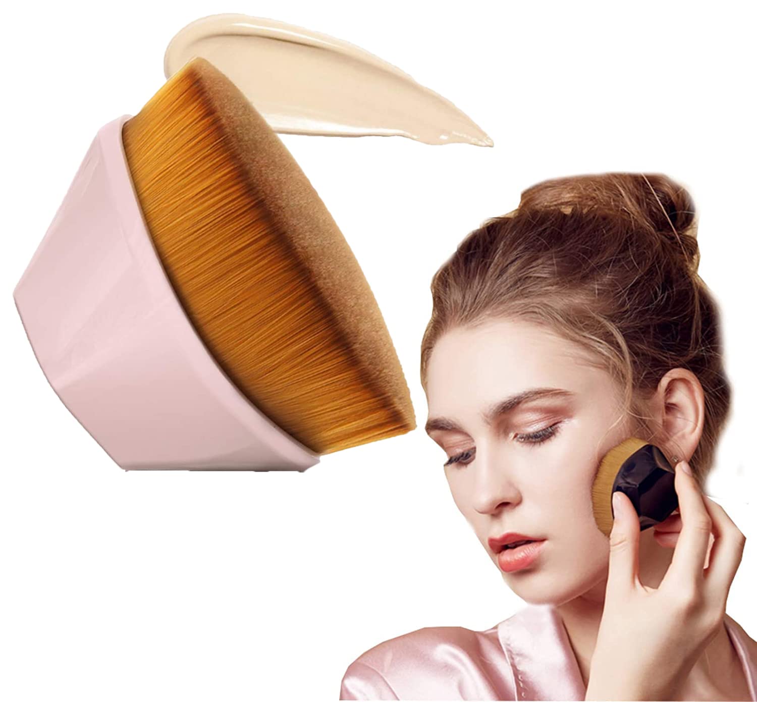 DFBIU Flat Top Kabuki Makeup Brush Set - 4 Pack Foundation Brush with Cap for Liquid & Powder Cosmetics, Soft Synthetic Bristles for Flawless Application (Pink) - Perfect for Everyday Makeup, Professional Salon Use and Travel Beauty Kit