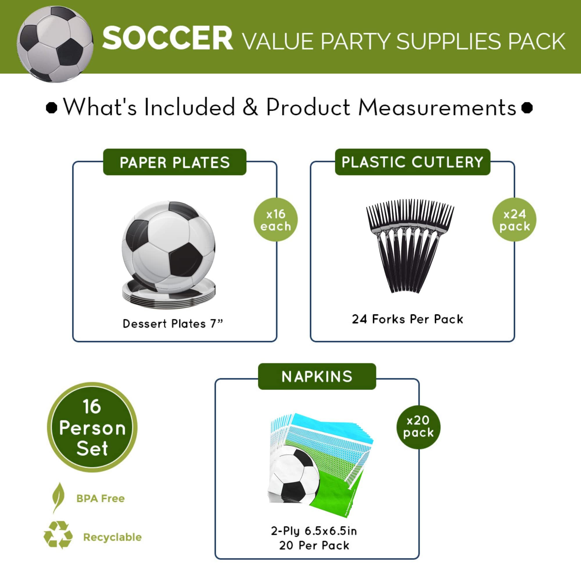 Blue Orchards Soccer Value Party Supplies Pack (60 Pieces for 16 Guests) - Soccer Ball Plates, Napkins, Decorations - Perfect for Sports Themed Birthday Parties, Team Celebrations & Game Day Events