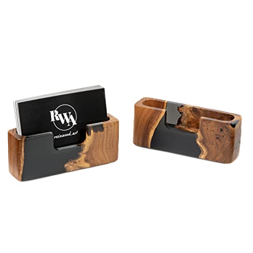 Premium Wooden Business Card Holder - Slim Office Desk Organizer for Men & Women - Unique Black Card Display Stand for Professional Meetings, Networking Events & Home Office Accessories