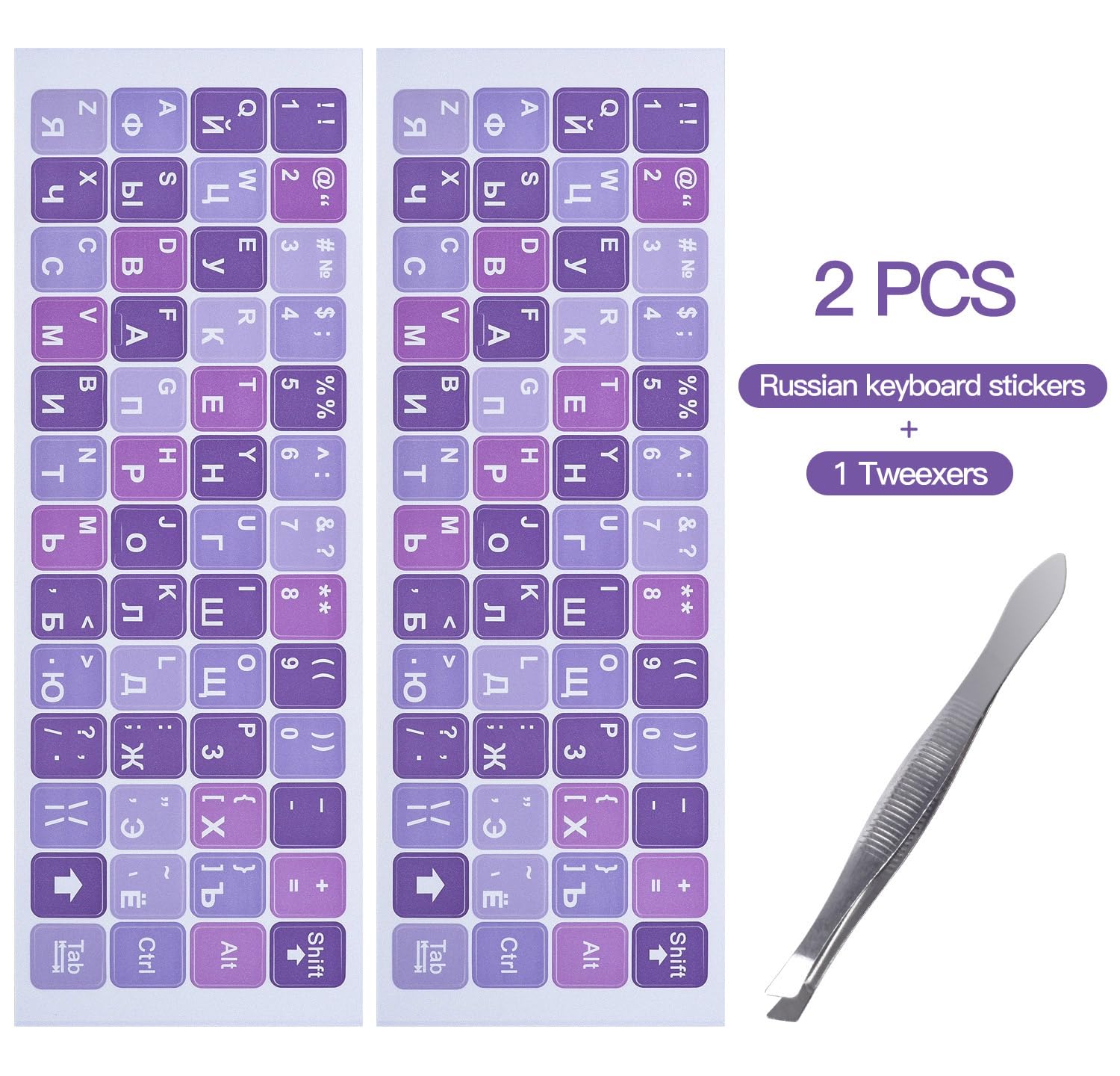 2PCS Russian Cyrillic Keyboard Stickers - Purple Background with White Letters for PC, Laptop, Notebook & Desktop Computers | Easy Installation, Durable Vinyl | Perfect for Typing in Russian, Language Learning & Multilingual Work
