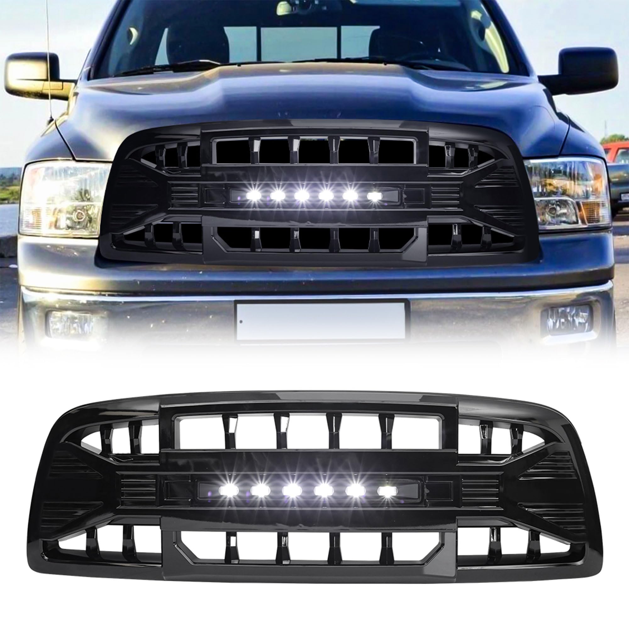 2009-2012 Dodge Ram 1500 Off-Road Grille with LED Lights | Glossy Black Armor Grille Replacement | Enhanced Front End Protection for Truck Enthusiasts | Perfect for Off-Roading, Truck Shows & Daily Driving