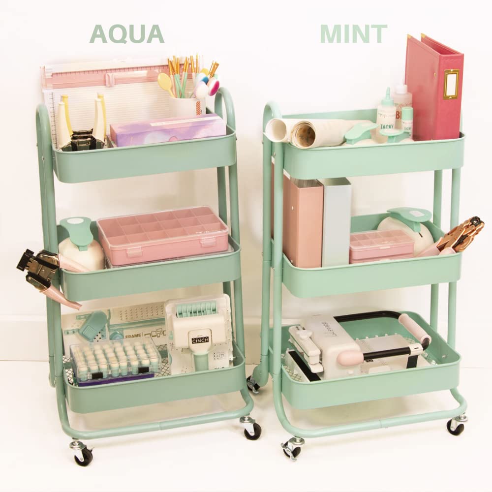 Craftelier - 3-Tier Metal Rolling Cart with Wheels | Heavy Duty Organizer Trolley with 4 Swivel Casters & Brakes | Max Load 6.6 lbs per Tray | Adjustable Shelf Height 10 Inches | 30.7