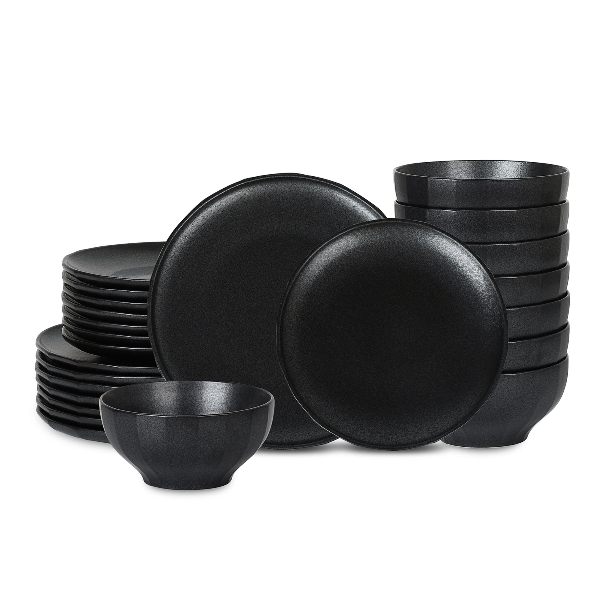 Premium Rio Stoneware Dinnerware Set - Elegant Black 12-Piece Set for Stylish Dining, Dishwasher & Microwave Safe - Perfect for Family Dinners, Entertaining Guests & Restaurant-Style Meals at Home