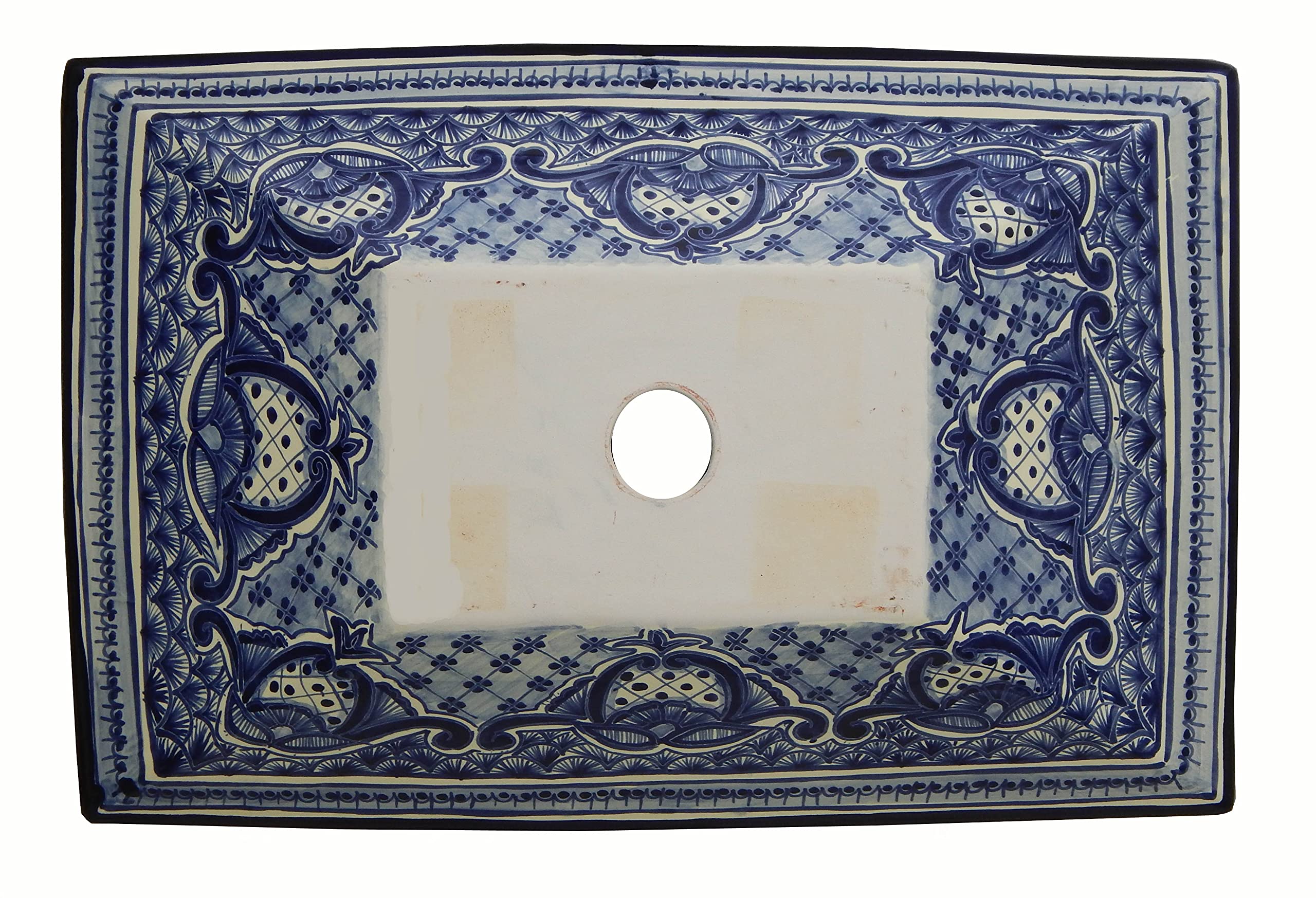 Blue and White Ceramic Rectangular Vessel Sink - Mexican Handcrafted Bathroom Basin for Modern & Farmhouse Decor | Perfect for Powder Rooms, Guest Baths, and Vanity Makeovers