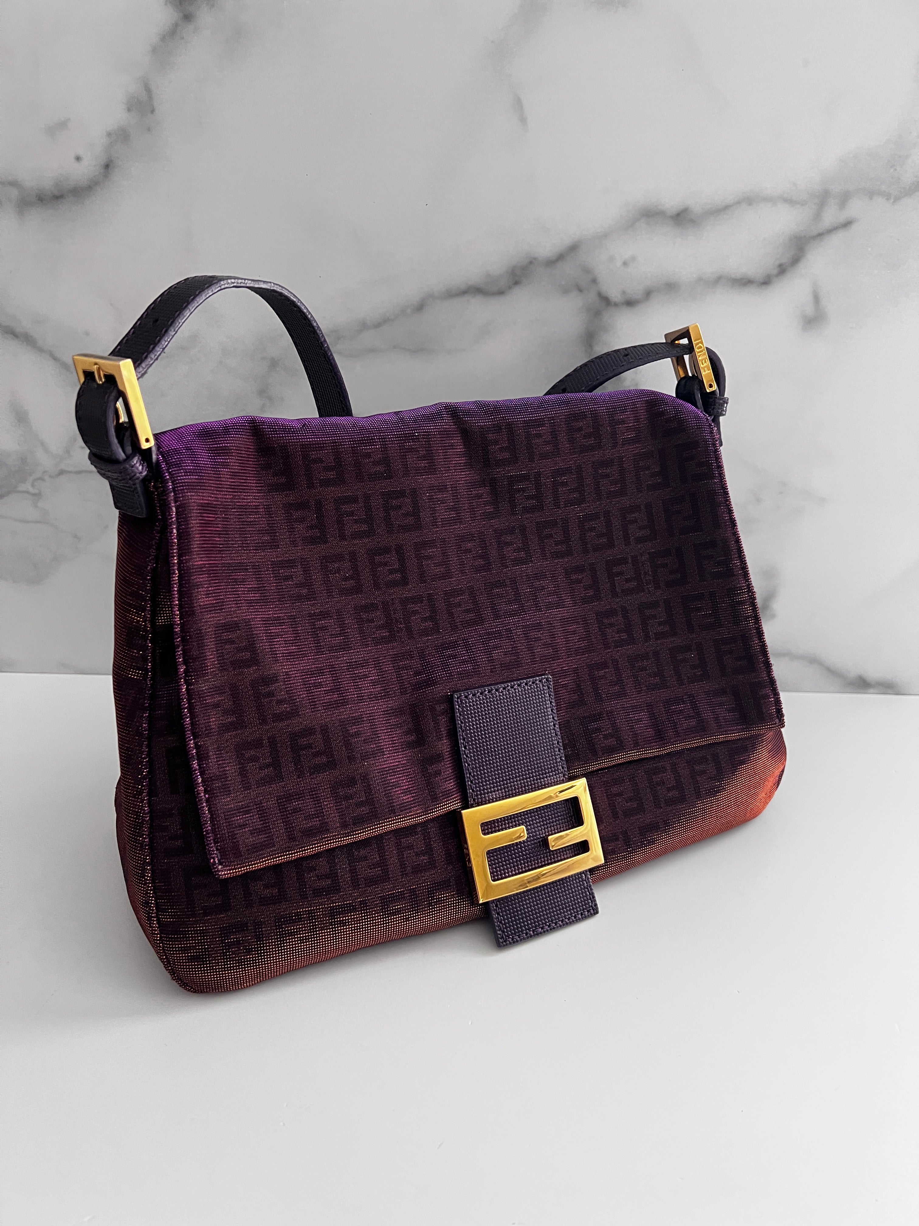 Fendi Purple Zucchino Mamma Baguette Bag - Luxury Designer Handbag for Women | Perfect for Evening Parties, Date Nights & Special Occasions