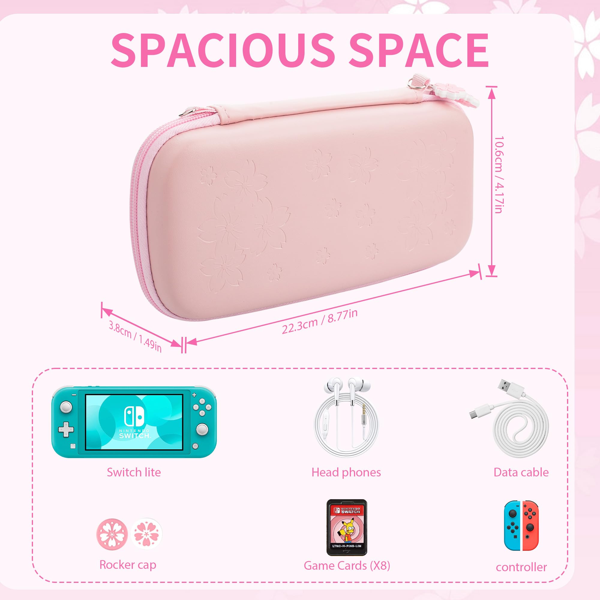 Premium Nintendo Switch Lite Accessories Bundle - Soft TPU Protective Case, Screen Protector, 2 Thumb Grips & Adjustable Shoulder Strap (Pink) | Perfect for Travel, Gaming On-The-Go & Switch Lite Protection