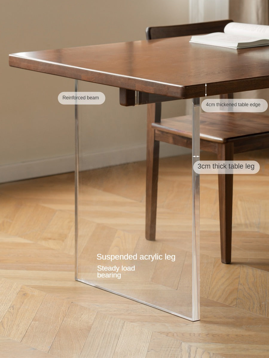 Premium Black Walnut & Oak Solid Wood Acrylic Suspension Dining Table - Modern Floating Design for Kitchen, Dining Room & Small Spaces