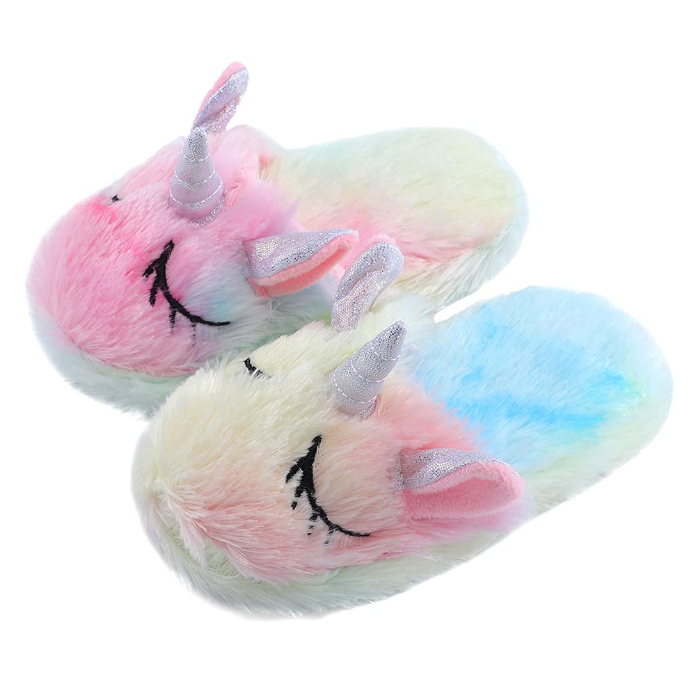 Fluffy Kids Slippers with Memory Foam - Warm Rainbow House Shoes for Boys & Girls - Perfect for Indoor Play, Lounging & Cozy Home Comfort
