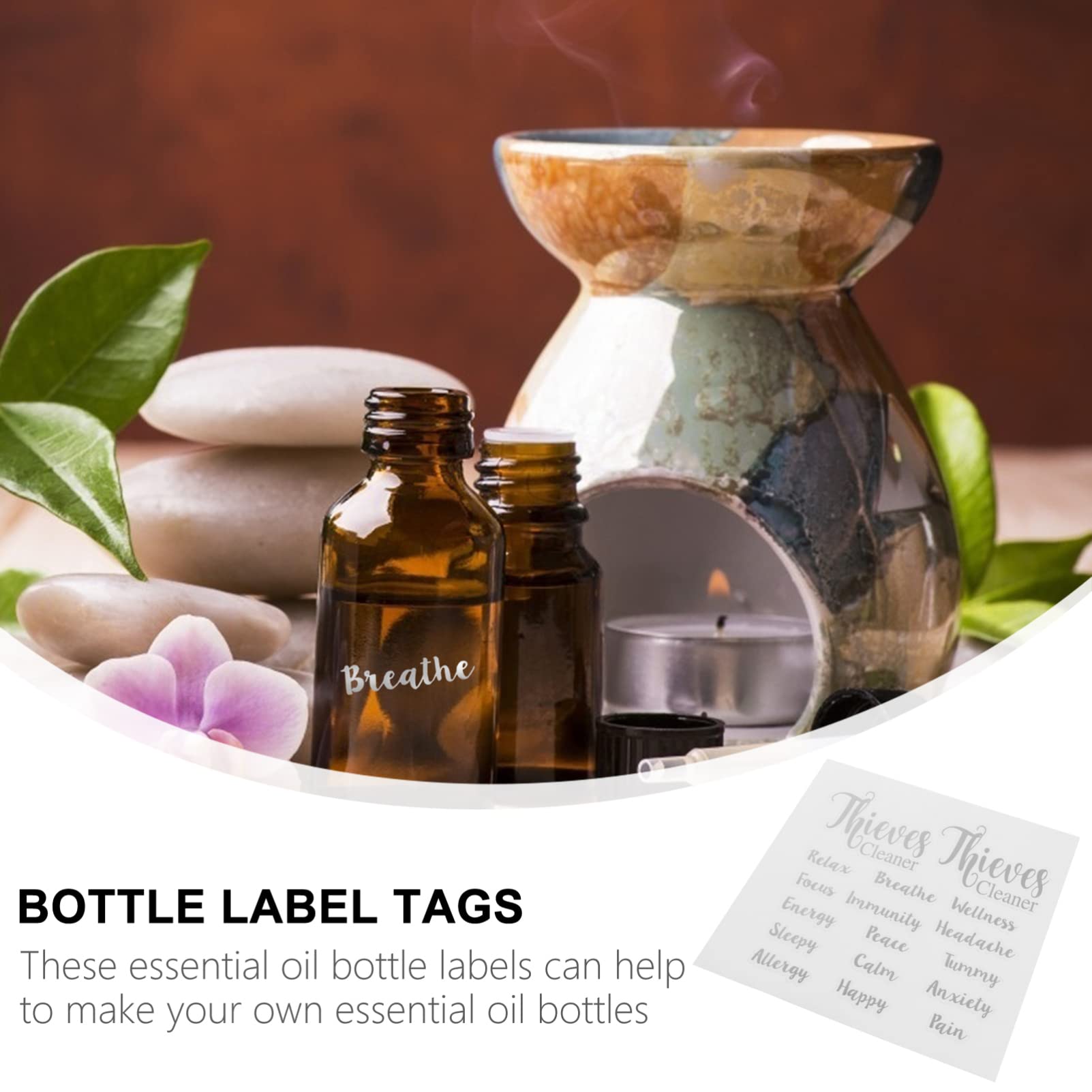 EXCLUZO 6-Pack Silver Essential Oil Stickers - Waterproof Cosmetic Labels for Perfume Bottles, Jars & Containers - Durable Letter Stickers for Organizing & Decorating (Perfect for Aromatherapy, DIY Projects & Home Organization)