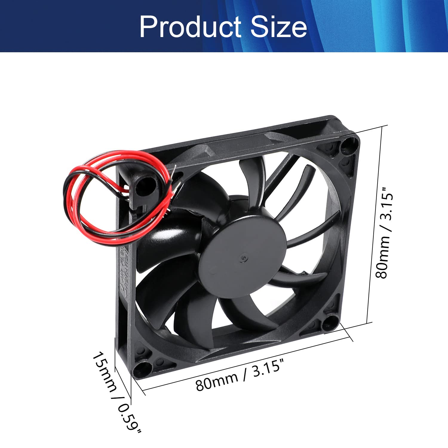 Aicosineg 80x80x15mm 12V Sleeve Bearing Cooling Fan - 2.4W Quiet PC Case Fan for Computer CPU Radiator Cooler | Long Life, High Airflow | Ideal for Gaming PCs, Workstations & Home Office Desktops