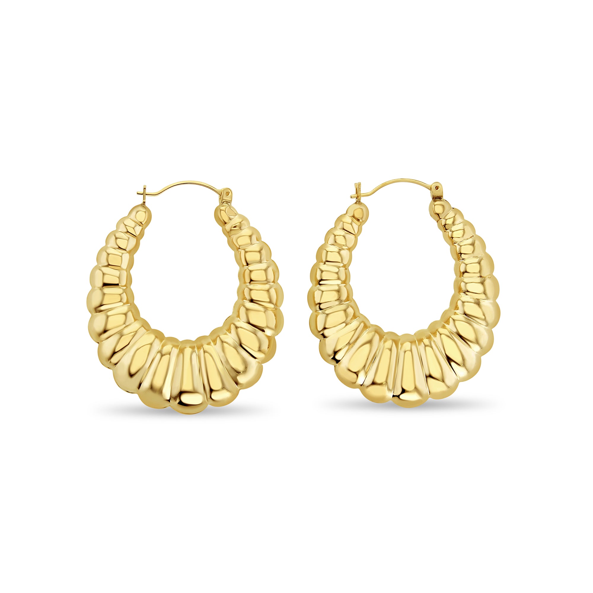 44MM Vintage Polished Puffy Shrimp Hoop Earrings 14k Yellow Gold - Elegant Statement Jewelry for Women, Perfect for Parties, Weddings & Special Occasions