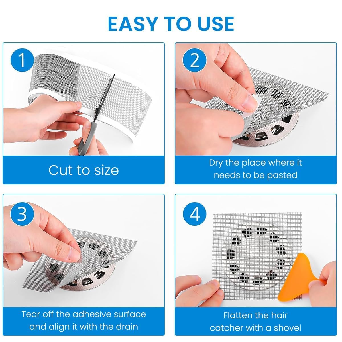 KriVat Disposable Shower Drain Stickers - Self-Adhesive Hair Catcher Mesh for Bathroom & Kitchen Sink, 7cm x 5m Roll with Cleaning Shovel - Prevent Clogs & Keep Drains Clean - Perfect for Homes, Apartments & Hotels
