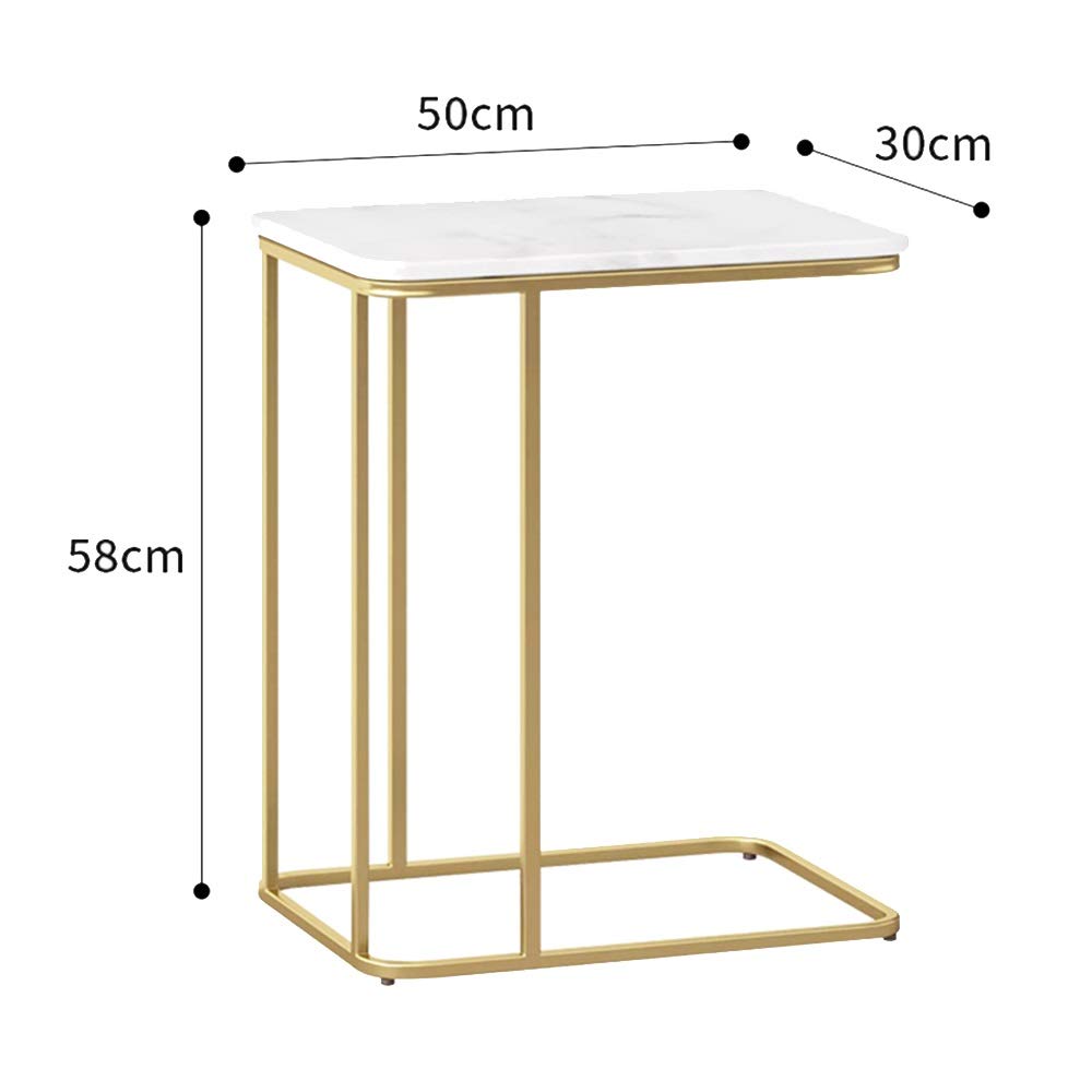 WFF C-Shaped Side Table with Marble Top - White Sofa Laptop Table for Coffee & Snacks (50x30x58cm) - Perfect for Living Room, Bedroom & Office Workspace