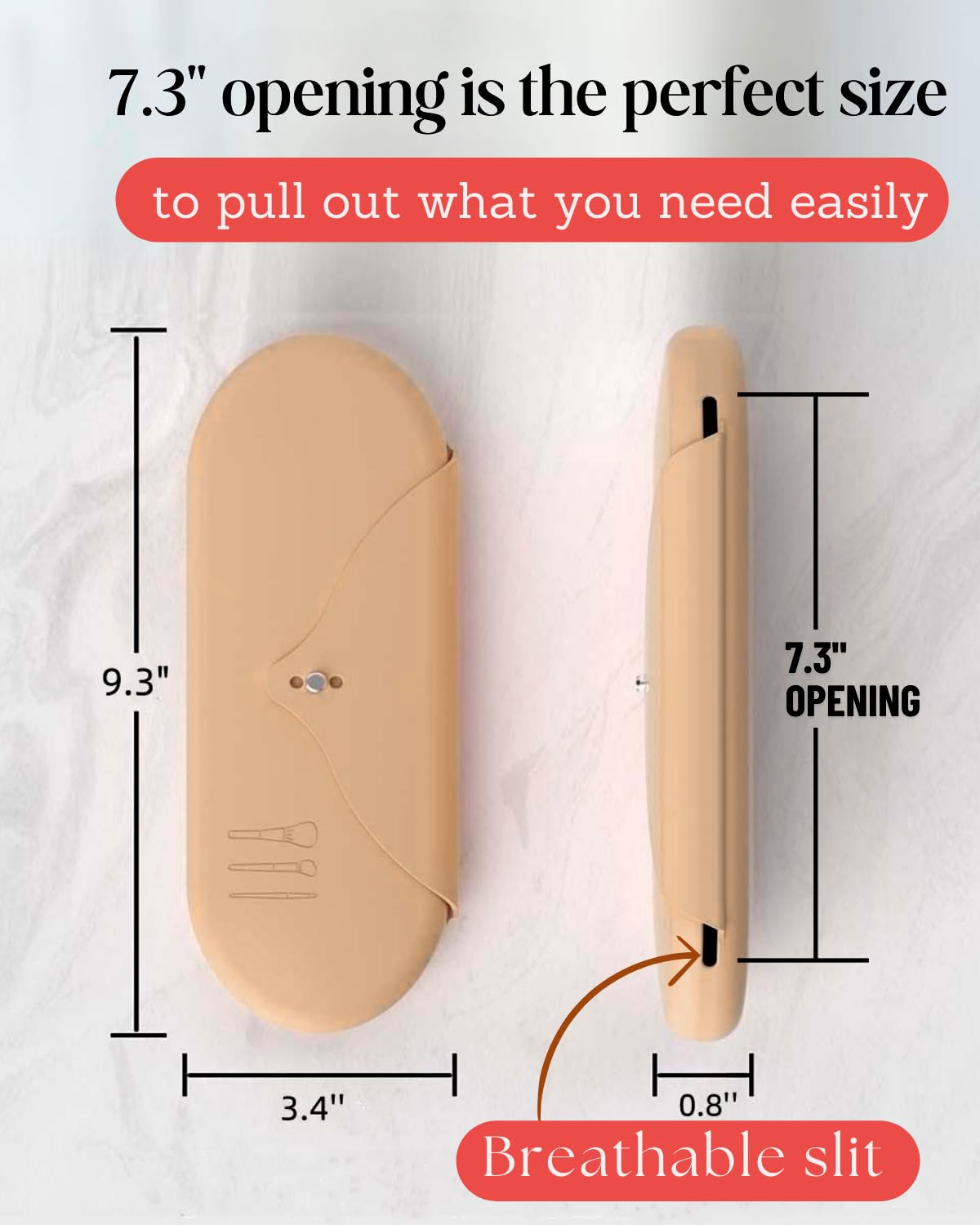 Travel Makeup Brush Bag - Silicone Cosmetic Brush Organizer for On-The-Go Protection | Prevents Brushes from Getting Lost or Dirty in Purse | Easy Clean with Soap | Khaki Color | Perfect for Travel, Gym, and Daily Makeup Organization