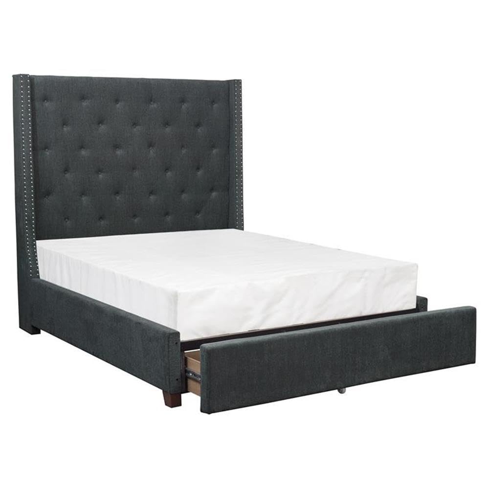 Lexicon Fairborn Fabric Eastern King Bed Frame with Storage Drawers - Gray Upholstered Platform Bed for Master Bedroom, Guest Room & Small Spaces