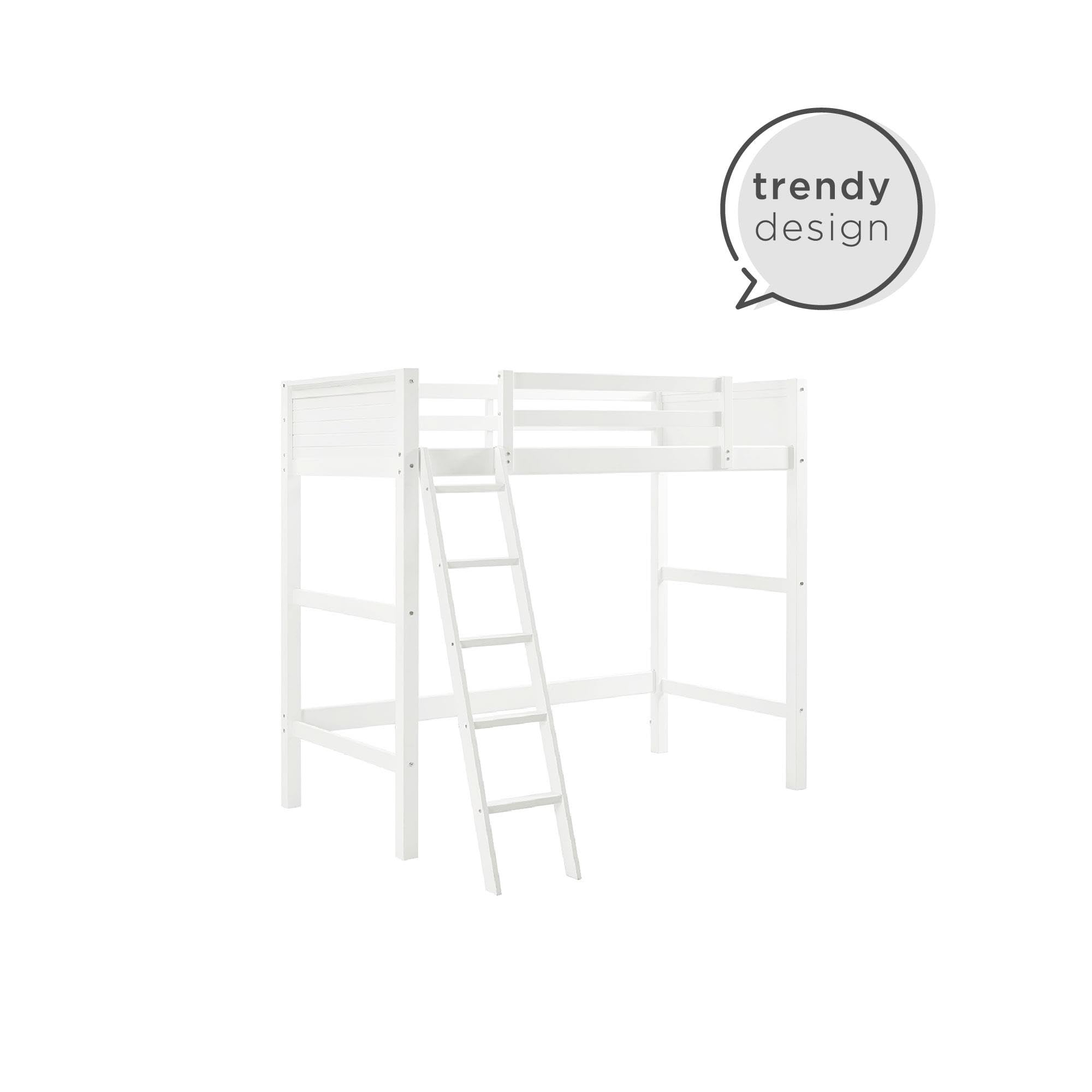 DHP Moon Bay Twin Loft Bed in White - Space-Saving Pine Wood Loft Bed for Kids & Teens - Perfect for Small Bedrooms, Dorms & Studio Apartments