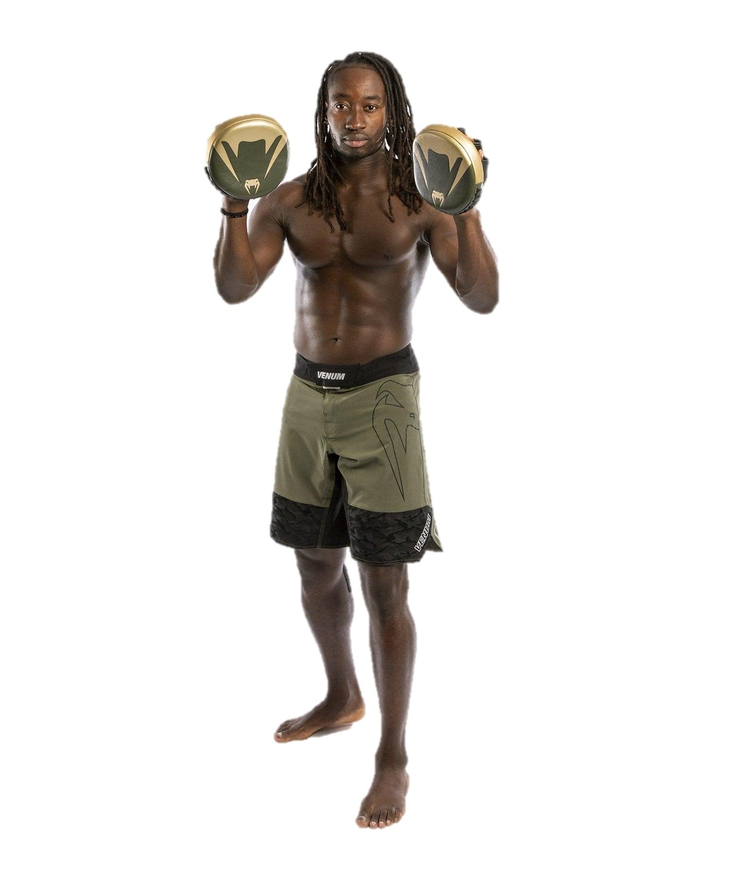 Venum Pro Boxing Mini Curved Punch Mitts (Pair) - Khaki/Gold | MMA Training Gloves for Speed & Accuracy | Perfect for Boxing Drills, Pad Work & Combat Sports Training