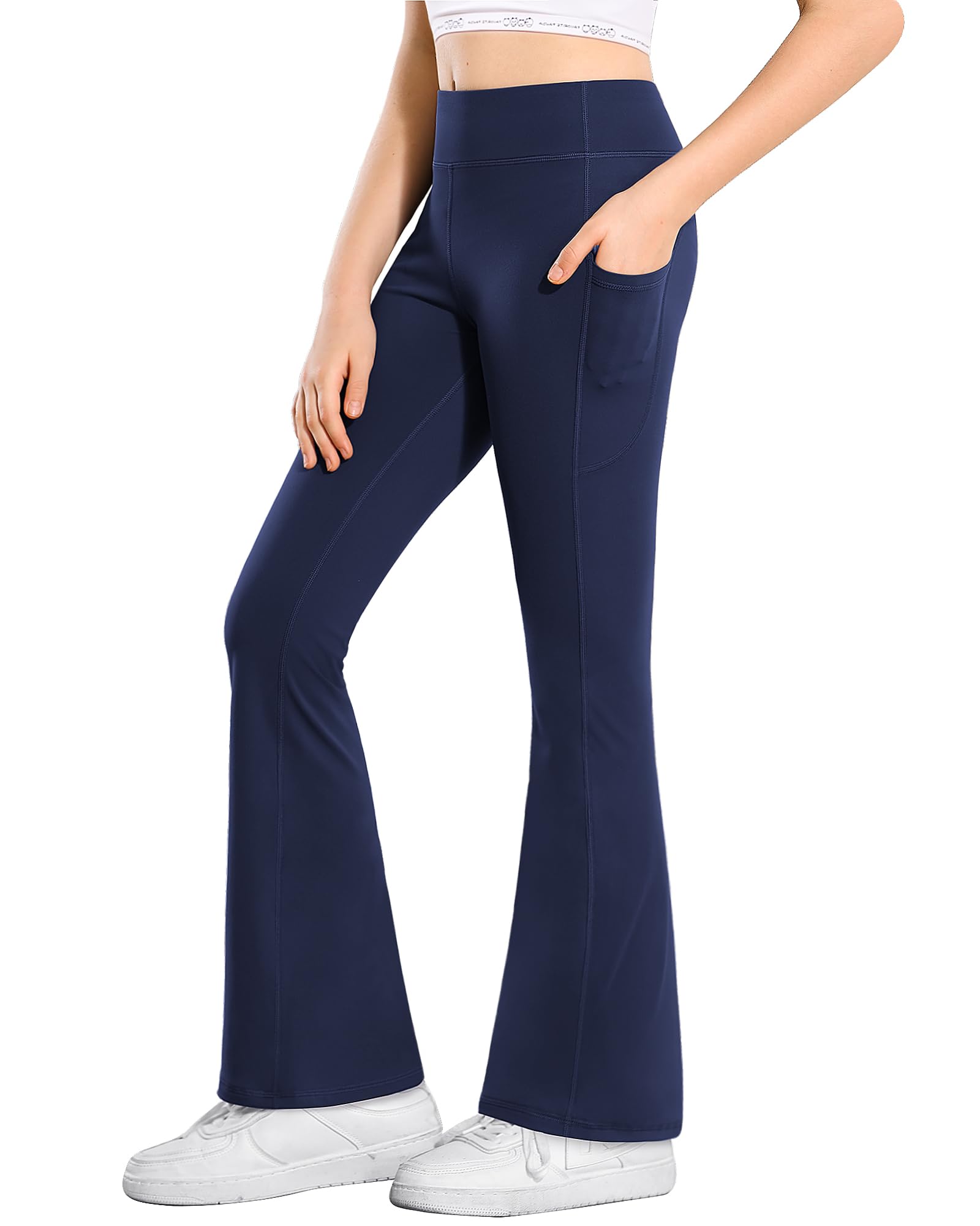 Stelle Girls' High Waisted Bootcut Yoga Pants with Pockets - Flare Leggings for Kids Dance & Bell Bottoms Style - Perfect for Yoga, Dance Class & Casual Wear