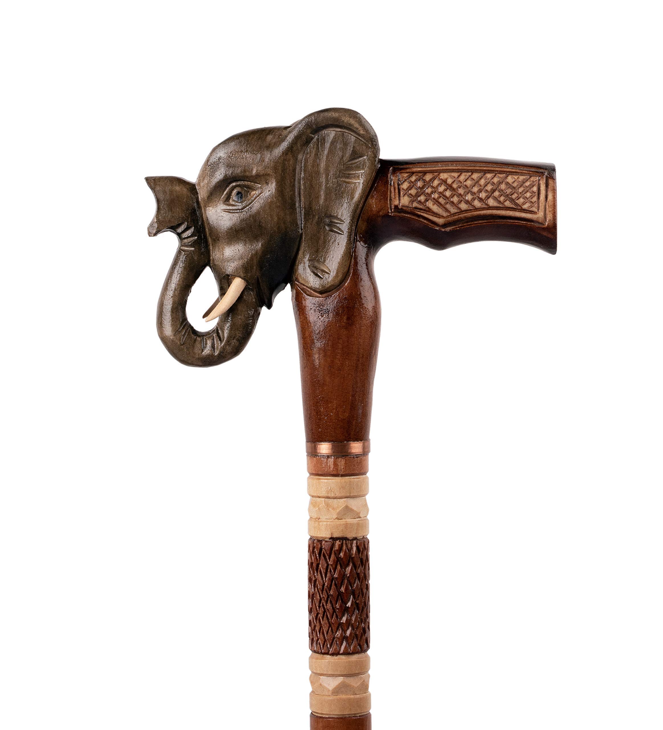Hand Carved Wooden Elephant Cane with Rubber Tip - Fashionable Walking Stick for Men & Women - Handmade Hiking Staff - Perfect Gift for Seniors & Outdoor Enthusiasts - Ideal for Daily Use, Hiking & Travel