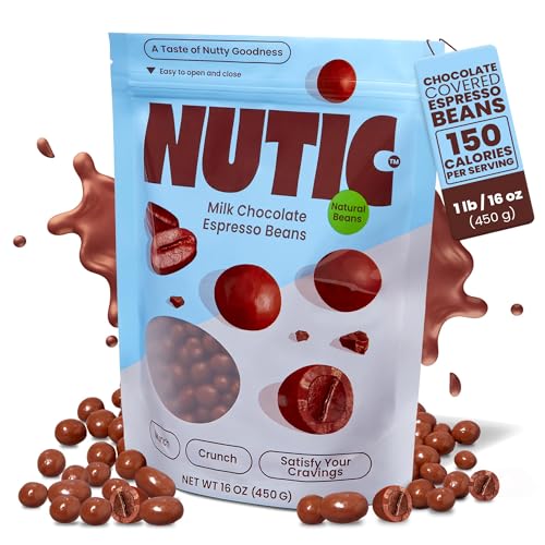Nutic Gourmet Milk Chocolate Covered Espresso Beans - 1LB Bulk Bag | Premium Roasted Coffee Beans in Rich Milk Chocolate | Perfect for Baking, Gifts & Office Snacks