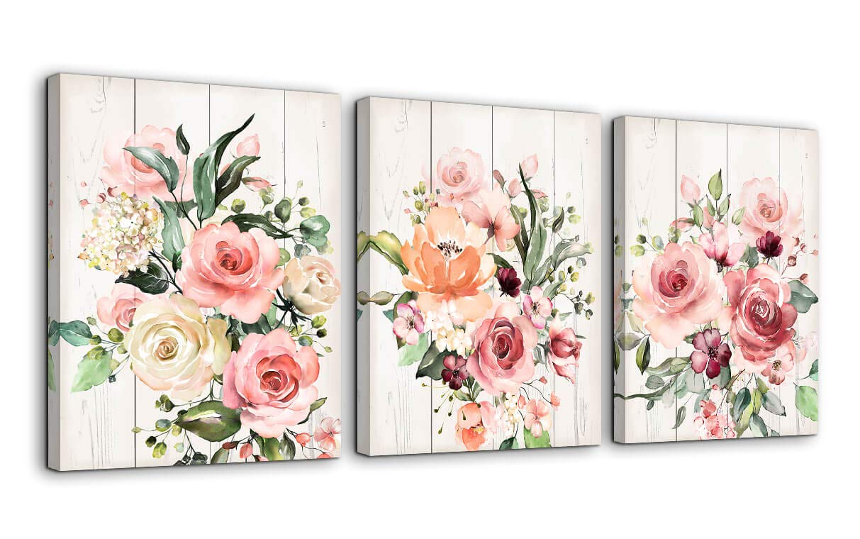 Framed Pink Flower Wall Art - 12x16 Canvas for Bedroom, Bathroom & Kitchen Decor