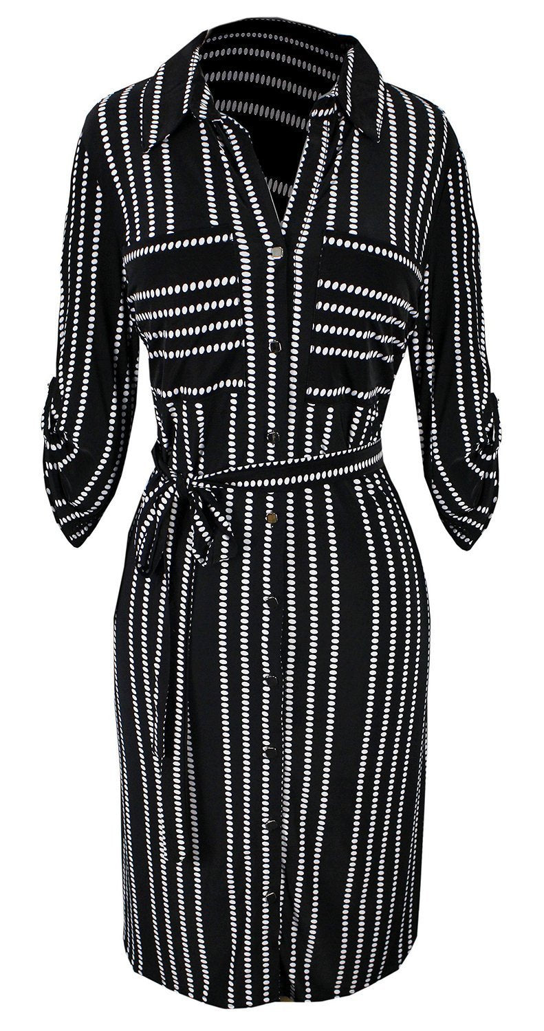 Women's Stylish Multi-Pattern Button V-Neck Shift Dress with 3/4 Sleeves - Perfect for Office, Party & Casual Wear