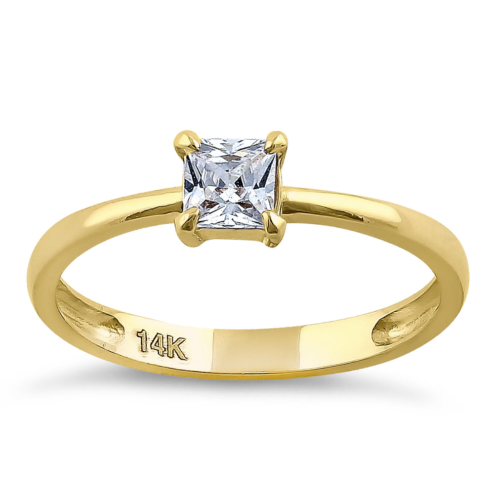 14K Solid Yellow Gold Princess Cut Cubic Zirconia Solitaire Engagement Ring for Women - Perfect for Proposals, Anniversaries & Special Occasions